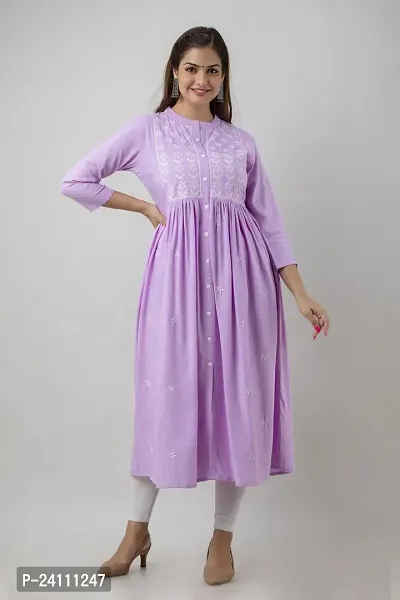 Elegant Lavender Viscose Rayon Embroidered Kurta For Women-thumb4