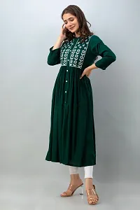 Elegant Dark Green Viscose Rayon Embroidered Kurta For Women-thumb3