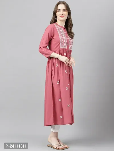 Elegant Pink Viscose Rayon Embroidered Kurta For Women-thumb4