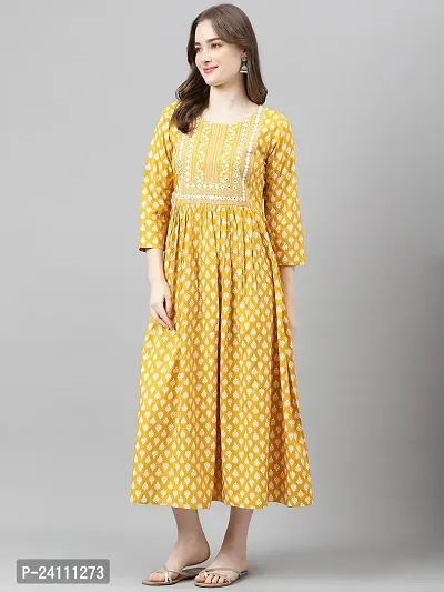 Elegant Yellow Viscose Rayon Embroidered Kurta For Women