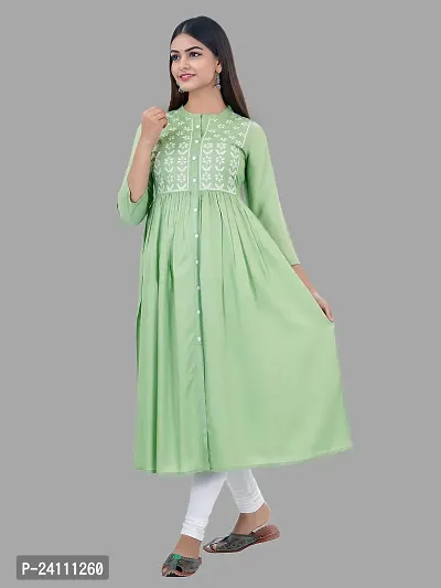 Elegant Light Green Viscose Rayon Embroidered Kurta For Women-thumb3