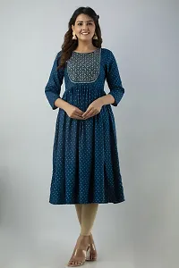 Elegant Teal Viscose Rayon Embroidered Kurta For Women-thumb1