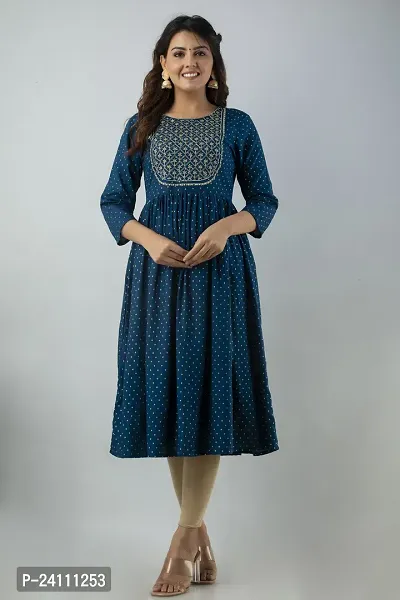 Elegant Teal Viscose Rayon Embroidered Kurta For Women-thumb2