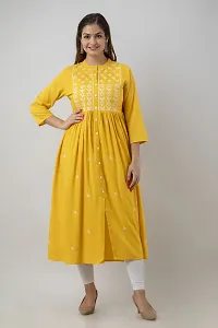 Elegant Yellow Viscose Rayon Embroidered Kurta For Women-thumb2