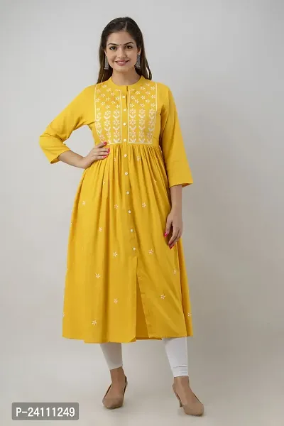 Elegant Yellow Viscose Rayon Embroidered Kurta For Women-thumb3