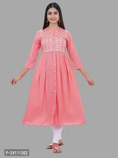 Elegant Peach Viscose Rayon Embroidered Kurta For Women-thumb0