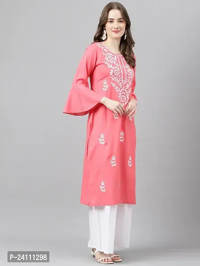 Elegant Peach Viscose Rayon Embroidered Kurta For Women-thumb4