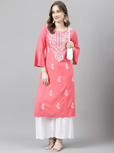 Stylish Viscose Rayon A-Line Embroidered Stitched Kurti For Women