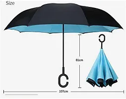 Stylish Blue Double Layer Inverted Reversible Umbrella with C-Shape Handle-thumb1