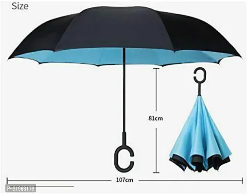 Stylish Blue Double Layer Inverted Reversible Umbrella with C-Shape Handle-thumb2