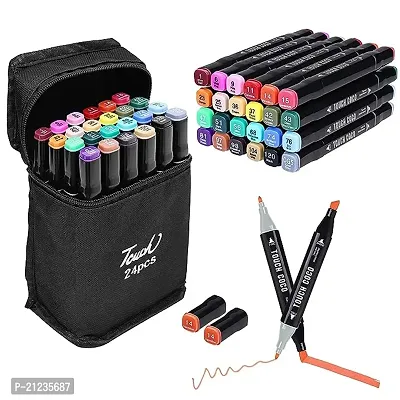 24Pcs Dual Tip Art Markers With Carrying Case For Painting Sketching Calligraphy Drawing-thumb0