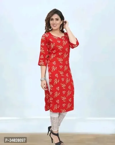 Stylish Red Crepe Printed Stitched Kurti For Women-thumb0