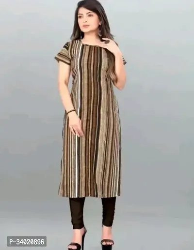 Stylish Brown Crepe Striped Stitched Kurti For Women-thumb0