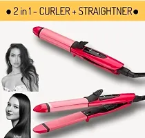 2009 2 in 1 Hair Straightener Plus Curler Machine for Women (Pink)-thumb1