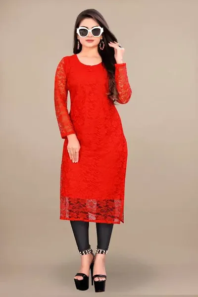 Stylish Net Embroidered Straight Kurta For Women