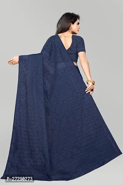 Elegant Navy Blue Net Self Pattern Bollywood Saree with Blouse piece-thumb2