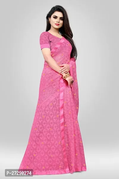 Elegant Pink Net Self Pattern Daily Wear Saree with Blouse piece-thumb3