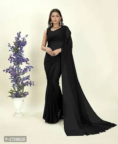 Elegant Black Georgette Solid Bollywood Saree with Blouse piece