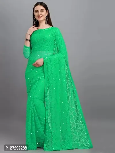 Elegant Green Net Embellished Bollywood Saree with Blouse piece-thumb0