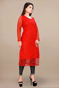 Stylish Red Net Embroidered Straight Kurta For Women-thumb4