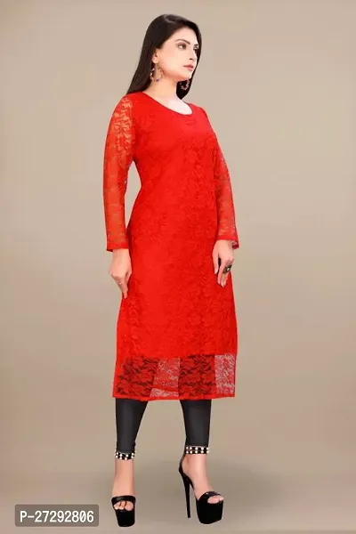 Stylish Red Net Embroidered Straight Kurta For Women-thumb5