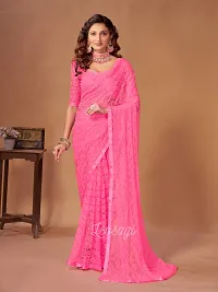 Elegant Pink Net Self Pattern Bollywood Saree with Blouse piece-thumb2