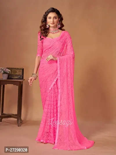 Elegant Pink Net Self Pattern Bollywood Saree with Blouse piece-thumb3