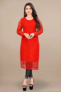 Stylish Red Net Embroidered Straight Kurta For Women-thumb2
