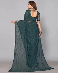 Elegant Teal Brasso Embellished Bollywood Saree with Blouse piece-thumb1