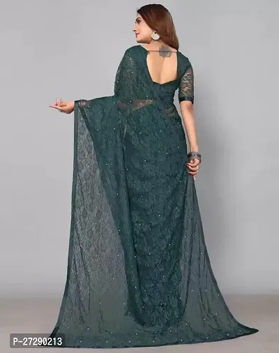 Elegant Teal Brasso Embellished Bollywood Saree with Blouse piece-thumb2