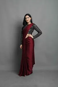 Elegant Maroon Silk Blend Solid Bollywood Saree with Blouse piece-thumb3