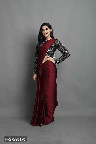 Elegant Maroon Silk Blend Solid Bollywood Saree with Blouse piece-thumb4