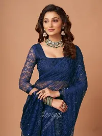 Elegant Navy Blue Net Embellished Bollywood Saree with Blouse piece-thumb4