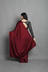 Elegant Maroon Silk Blend Solid Bollywood Saree with Blouse piece-thumb1