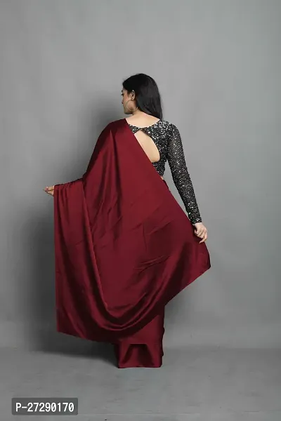 Elegant Maroon Silk Blend Solid Bollywood Saree with Blouse piece-thumb2