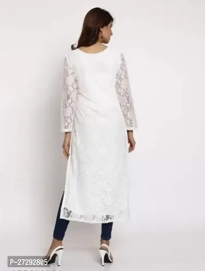 Stylish White Net Embroidered Straight Kurta For Women-thumb2