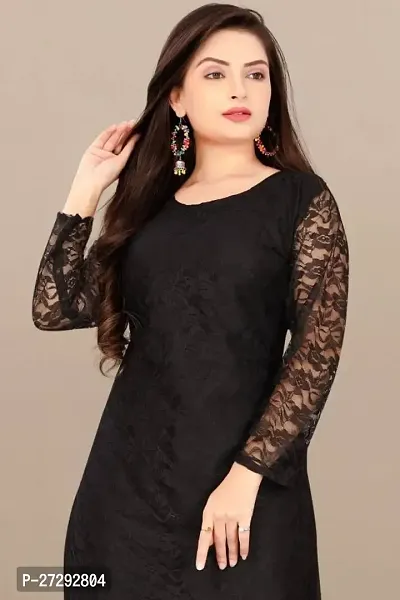 Stylish Black Net Embroidered Straight Kurta For Women-thumb5