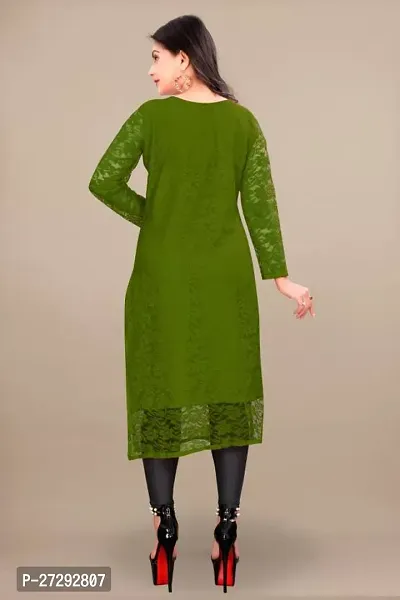 Stylish Green Net Embroidered Straight Kurta For Women-thumb5
