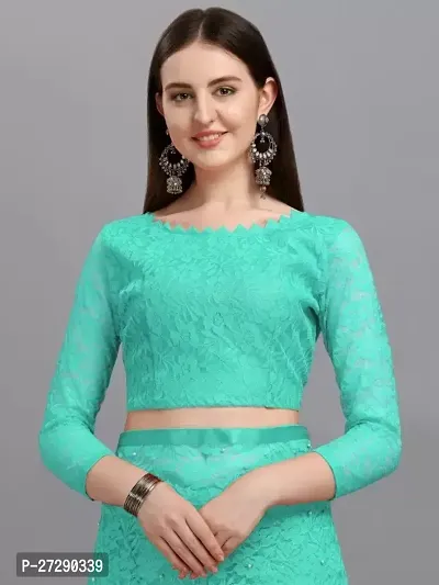 Elegant Green Net Embellished Bollywood Saree with Blouse piece-thumb3