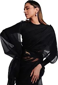 Elegant Black Net Solid Bollywood Saree with Blouse piece-thumb1