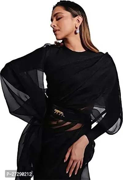 Elegant Black Net Solid Bollywood Saree with Blouse piece-thumb2