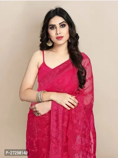 Elegant Pink Net Embroidered Bhagalpuri Saree with Blouse piece-thumb4