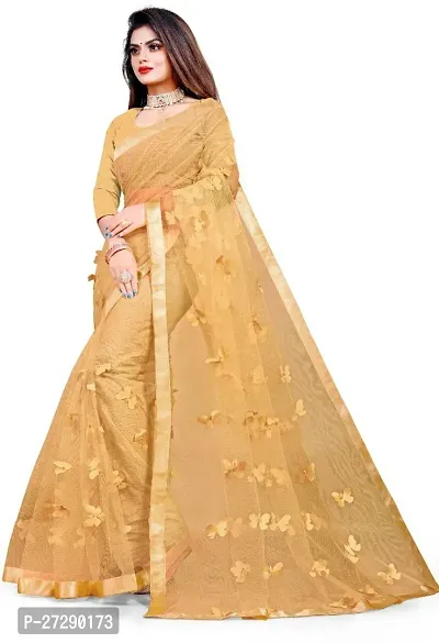 Elegant Beige Net Applique Bollywood Saree with Blouse piece-thumb4