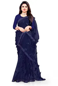 Elegant Navy Blue Net Applique Bollywood Saree with Blouse piece-thumb3