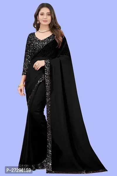 Elegant Black Crepe Embellished Bollywood Saree with Blouse piece-thumb0