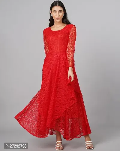 Stylish Red Net Embroidered Anarkali Kurta For Women-thumb0