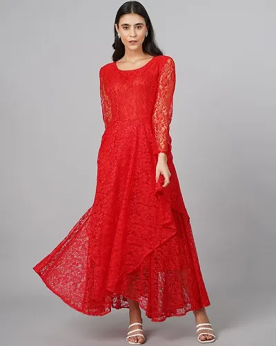 Stylish Red Net Embroidered Anarkali Kurta For Women