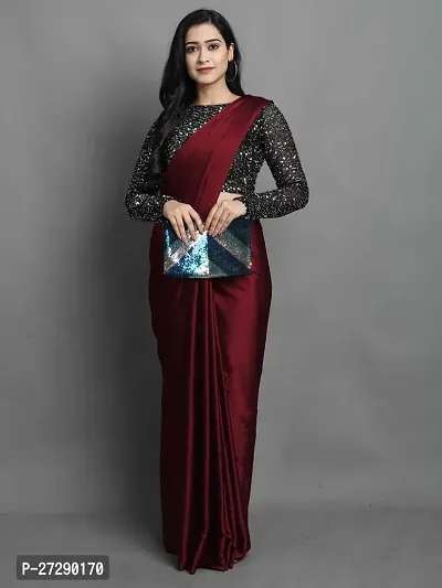 Elegant Maroon Silk Blend Solid Bollywood Saree with Blouse piece-thumb0