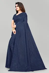 Elegant Navy Blue Net Self Pattern Bollywood Saree with Blouse piece-thumb2