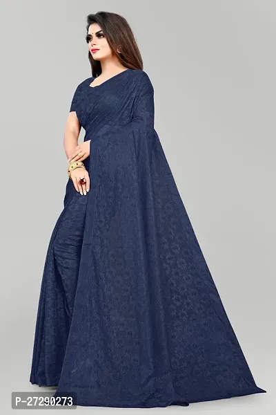 Elegant Navy Blue Net Self Pattern Bollywood Saree with Blouse piece-thumb3